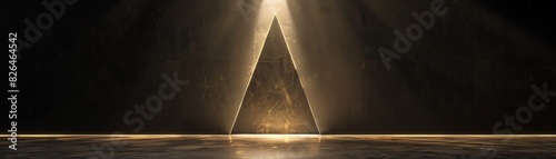 A majestic pyramid illuminated by dramatic lighting, casting shadows in a mysterious ambiance.