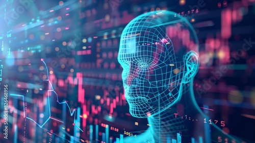 A mans head is prominently displayed in front of a futuristic digital background, showcasing a blend of technology and human presence.