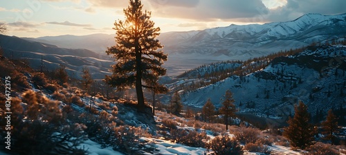 Serene Majesty: Towering Pine Tree Silhouetted Against the Sky, Symbolizing Strength, Nature, and Tranquility in the Wilderness.