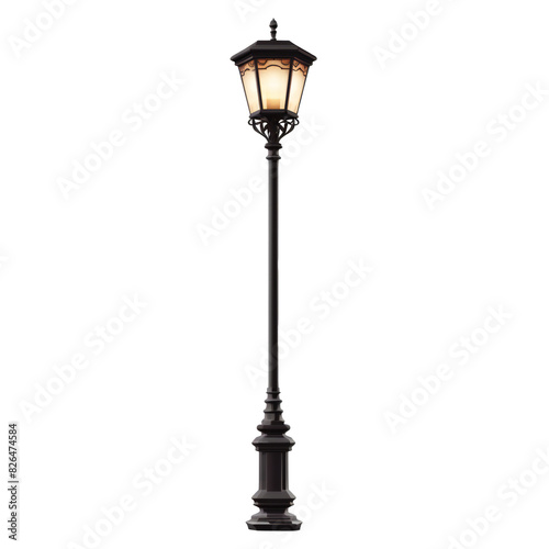 Victorian street lamp with three lights on transparent background