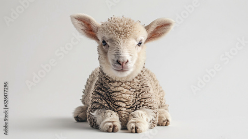 Adorable lamb with woolly fur on a white background