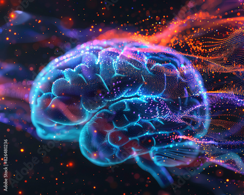 Colorful abstract digital visualization of a human brain with futuristic elements and glowing particles representing AI and neural networks.