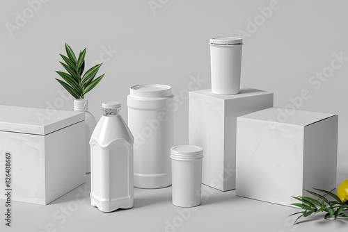 Customizable white milk and juice boxes with lids displayed in a 3D mockup set for easy personalization.