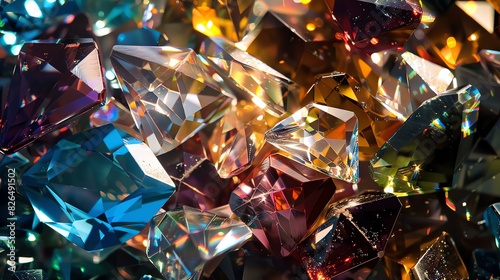 Colorful gemstones background. Close up of a pile of shiny gemstones in different colors.