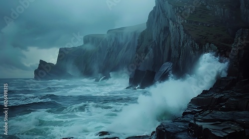 Dramatic coastline with rugged cliffs and crashing waves, a testament to the power and beauty of nature.
