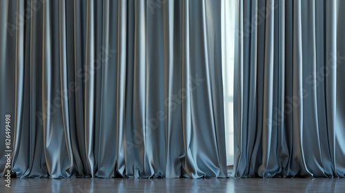 Elegant and minimal blue silk curtains. 3d rendering.