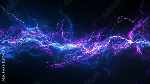 Blue and purple electric lighting effects on a black background.