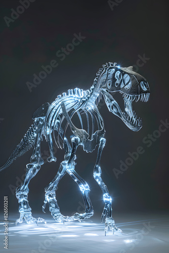 Paleontologists meticulously recreate the skeleton of an Allosaurus, discovering faint energy signatures within the fossilized bones hinting at possible bioluminescent ability.