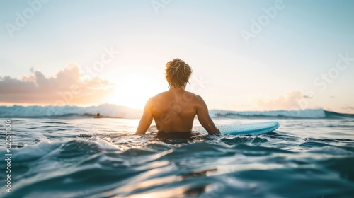 Surfer carving through a powerful wave, droplets of water spraying in the air, capturing the intensity and excitement of a summer surfing session