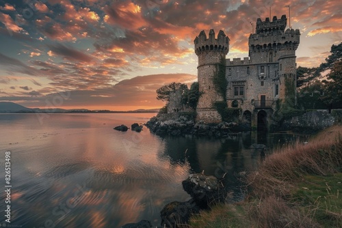 Castle at Sunset: Blackrock Castle, Cork, Ireland. Ancient Medieval Landmark
