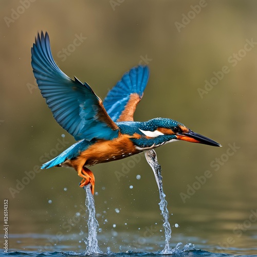 Diving kingfisher catching a fish - 1