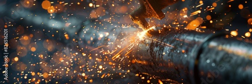 A welder cutting a piece of metal with sparks flying in all directions