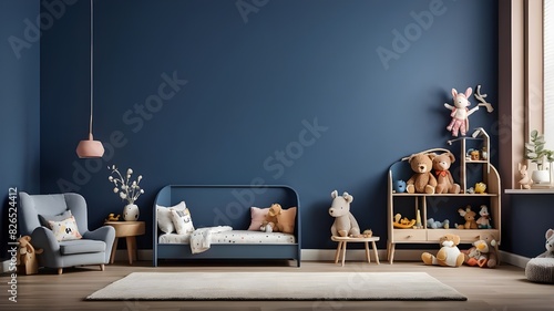 A mockup wall with a dark blue background in the children's room