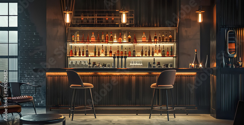 Selective focus of contemporary bar counter or nightclub in luxury and elegant style.for background interior design.drinking concepts ideas