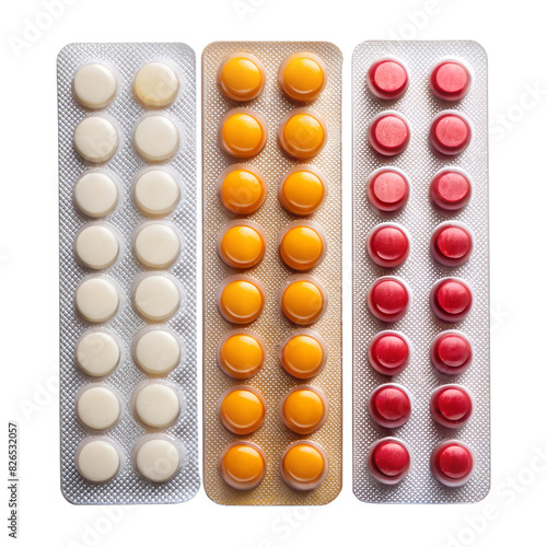 Pharmaceutical Tablets in Strip, Isolated on White and Transparent Background