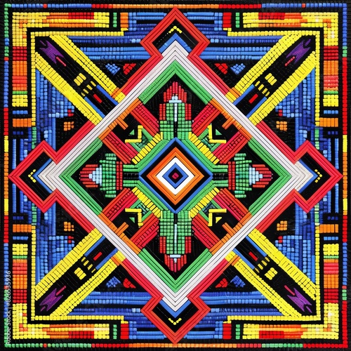 Zulu geometric beadworkinspired illustration with bright patterns,