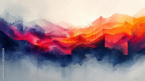 Abstract artwork depicting a colorful mountain range with striking hues and dynamic brushstrokes.