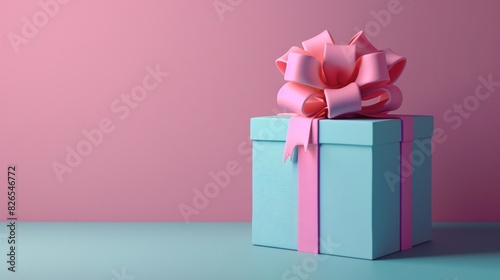 A beautifully wrapped turquoise gift box with a pink ribbon and bow on a colorful background, perfect for celebrations and special occasions.