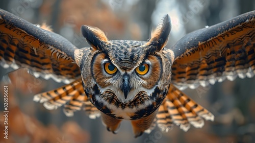 Great Horned Owl in MidFlight A Majestic Predator in its Natural Element