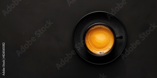 Coffee cup with crema on black background, minimal style