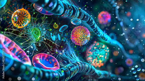 Microscopic view of plant cell organelles, including the endoplasmic reticulum and Golgi apparatus involved in protein synthesis and transport