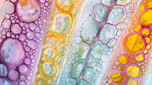 Composite image showing different types of plant cells (epidermal, parenchyma, xylem, phloem) with distinct features and functions