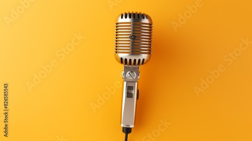 Mic microphone, vintage, on solid colour background, retro style microphone with copyright area 