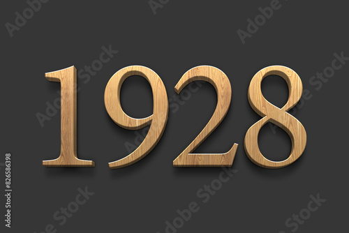 3D wooden logo of number 1928 on dark grey background.