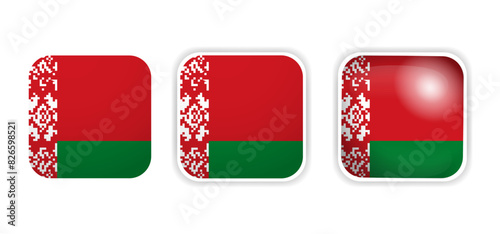 Belarus flag vector icons set in the shape of rounded square
