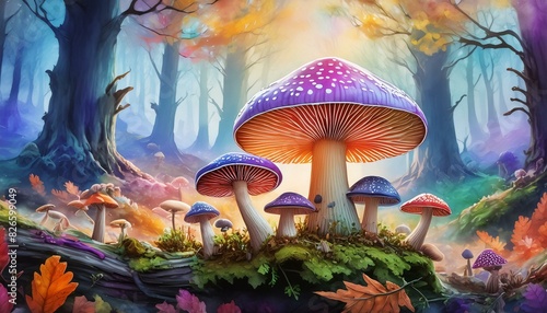 watercolor mushrooms in forest colors
