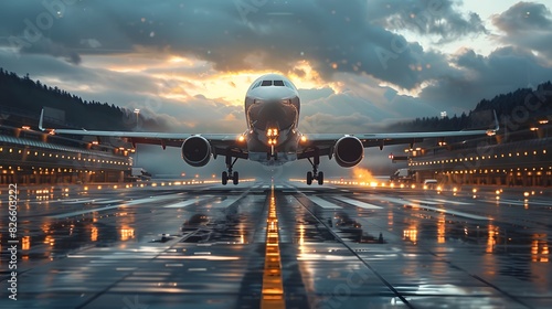 An airplane taking off from an airport runway, symbolizing air travel and aviation industry List of Art Media Photograph inspired by Spring magazine