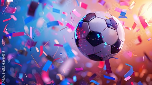 EM European Championship 2024 sport win, triumph, winner celebration concept background illustration - Soccer ball and confetti