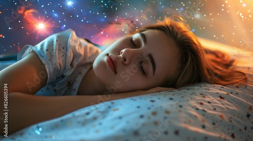 The close up picture of the caucasian female human that laying down for sleeping on the sea of the cloudscape that act like pillow that look fluffy and soft at the bright sky of the daytime.