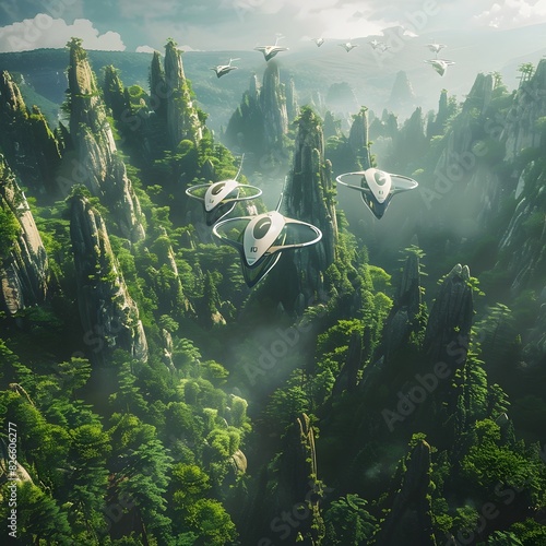 Mysterious Floating Landscapes in Enchanted Mountain Forest Scenery