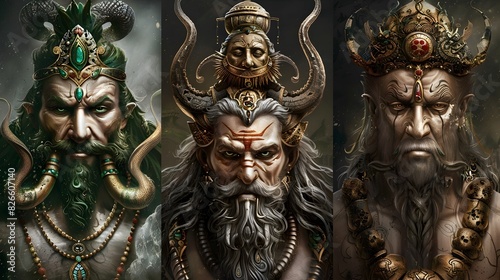 Powerful Deities of the Ancient Mystical Realm Depicted in Ornate Digital Art