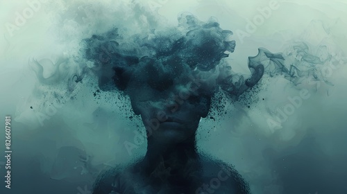 Amidst a backdrop of muted tones, a person is portrayed submerged in a sea of accumulated stress and emotional overload, illustrating the invisible struggle of managing mental health 