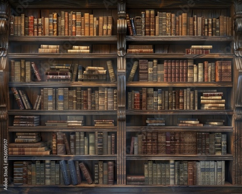 A backdrop of an old library with shelves full of antique books, ideal for literarythemed graphics