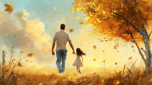 : Father and daughter hand-in-hand, celebrating Father's Day with a tender and memorable scene.