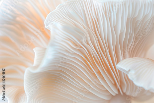 Close Up of Delicate White Oyster Mushrooms with Intricate Gills