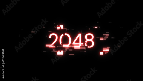 3D rendering 2048 text with screen effects of technological glitches