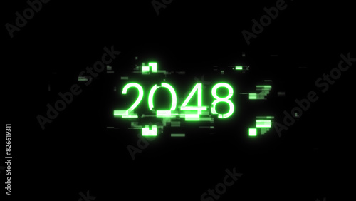 3D rendering 2048 text with screen effects of technological glitches