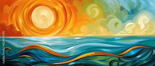 The summer beach displayed swirling patterns in vibrant hues, creating a mesmerizing and colorful scene