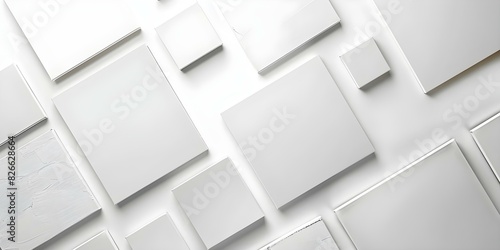A collection of empty white canvases on a pristine white background. Concept Minimalist Art, Blank Canvases, White Aesthetic, Artistic Backgrounds, Clean and Simple Art