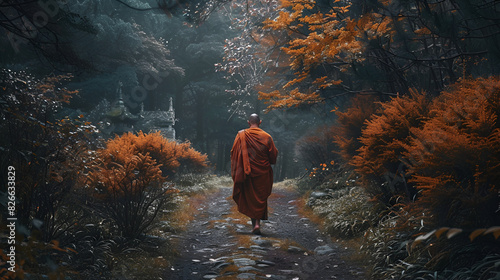 Monk walking hike