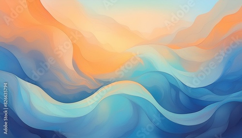 The image is an abstract painting with a blue and orange gradient. The painting has a soft, ethereal feel and looks like it was painted with watercolors.