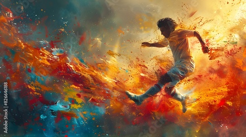 A soccer player in mid-air kicking a ball towards the goal, highlighting the intensity and skill of the sport List of Art Media Photograph inspired by Spring magazine