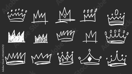 Crown vector illustration sketch set hand drawn scrapbooking elements. Doodle funny royal diadema, crown, headdress, diamonds, gem, jewel.