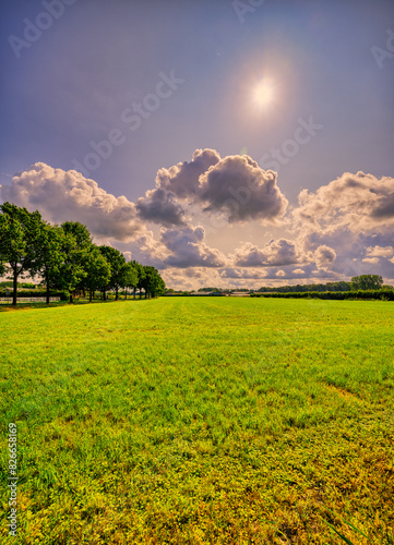 Big clouds coming in over a pastoral lanscape In The Netherlands.