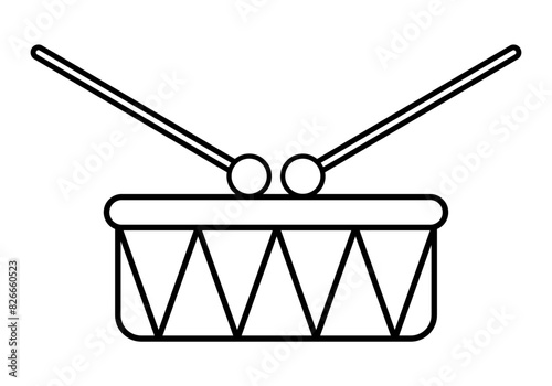 Icono negro de tambor con dos baquetas.