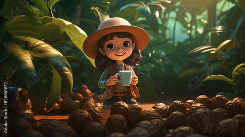 Animated child character joyfully running through a magical forest